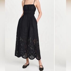 Madewell Embroidered Tank Midi Dress in Poplin - Black - Size 6